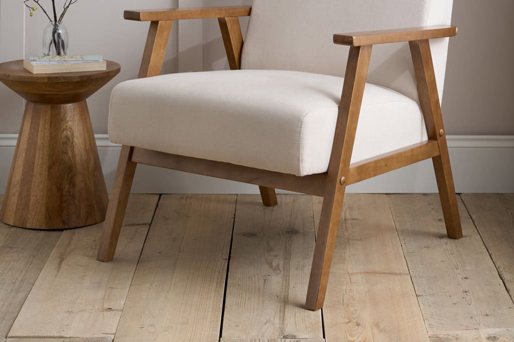 Ellwood Fabric Armchair - Cream & Oak - Image 3