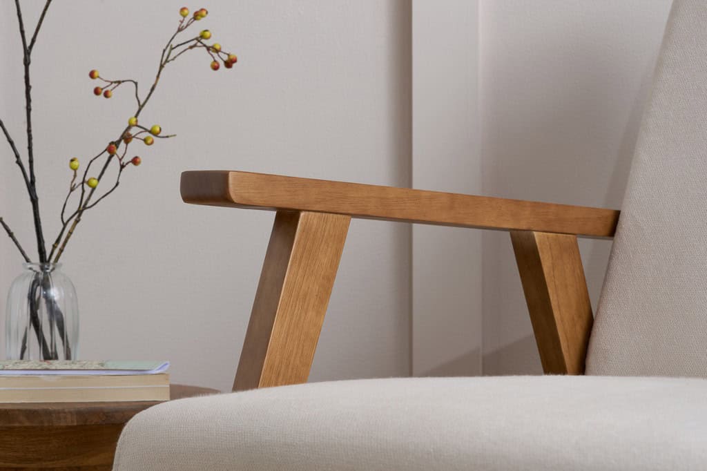Ellwood Fabric Armchair - Cream & Oak - Image 4