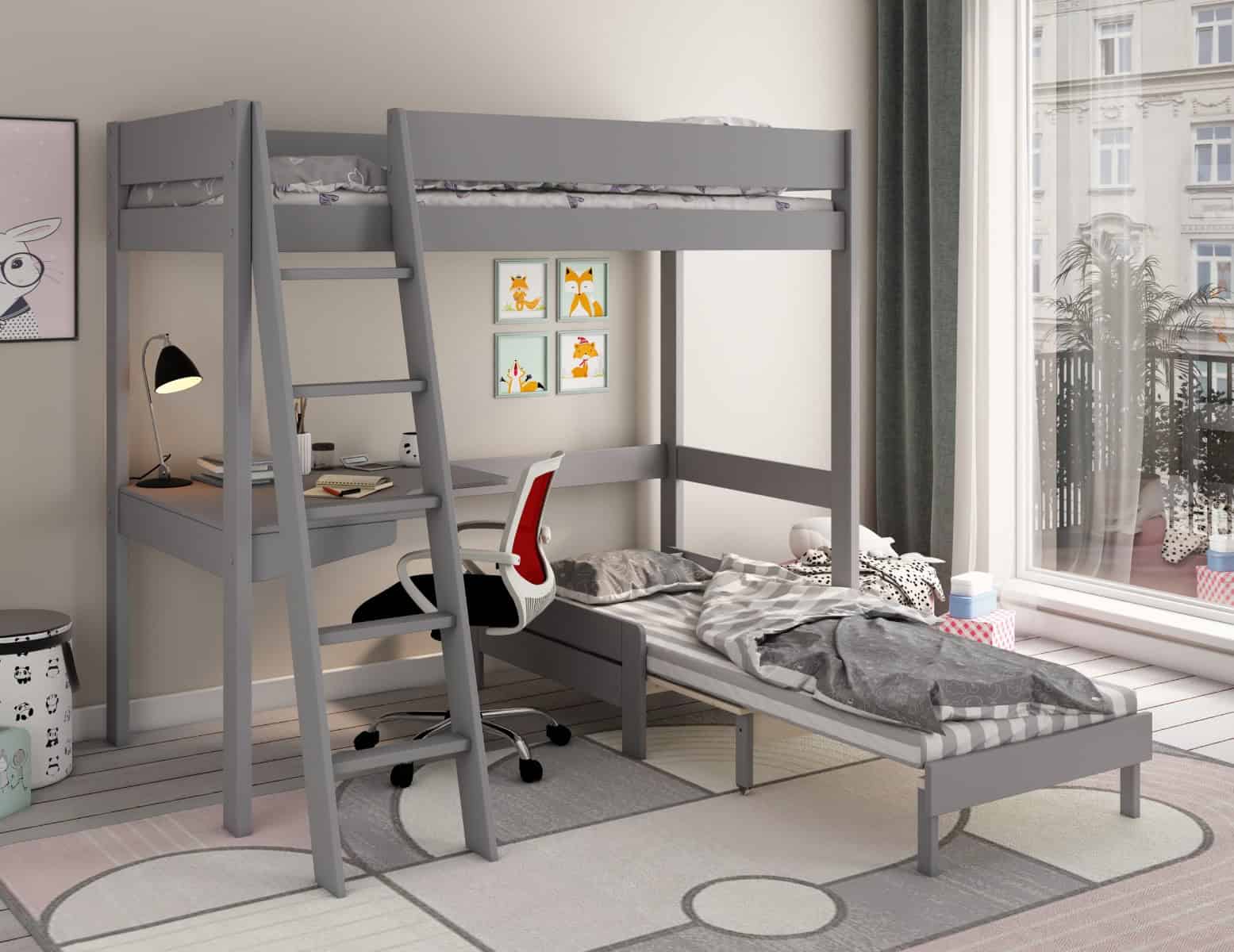 Kids Avenue Estella Grey Highsleeper with Silver Sofa Bed & Desk - Image 2