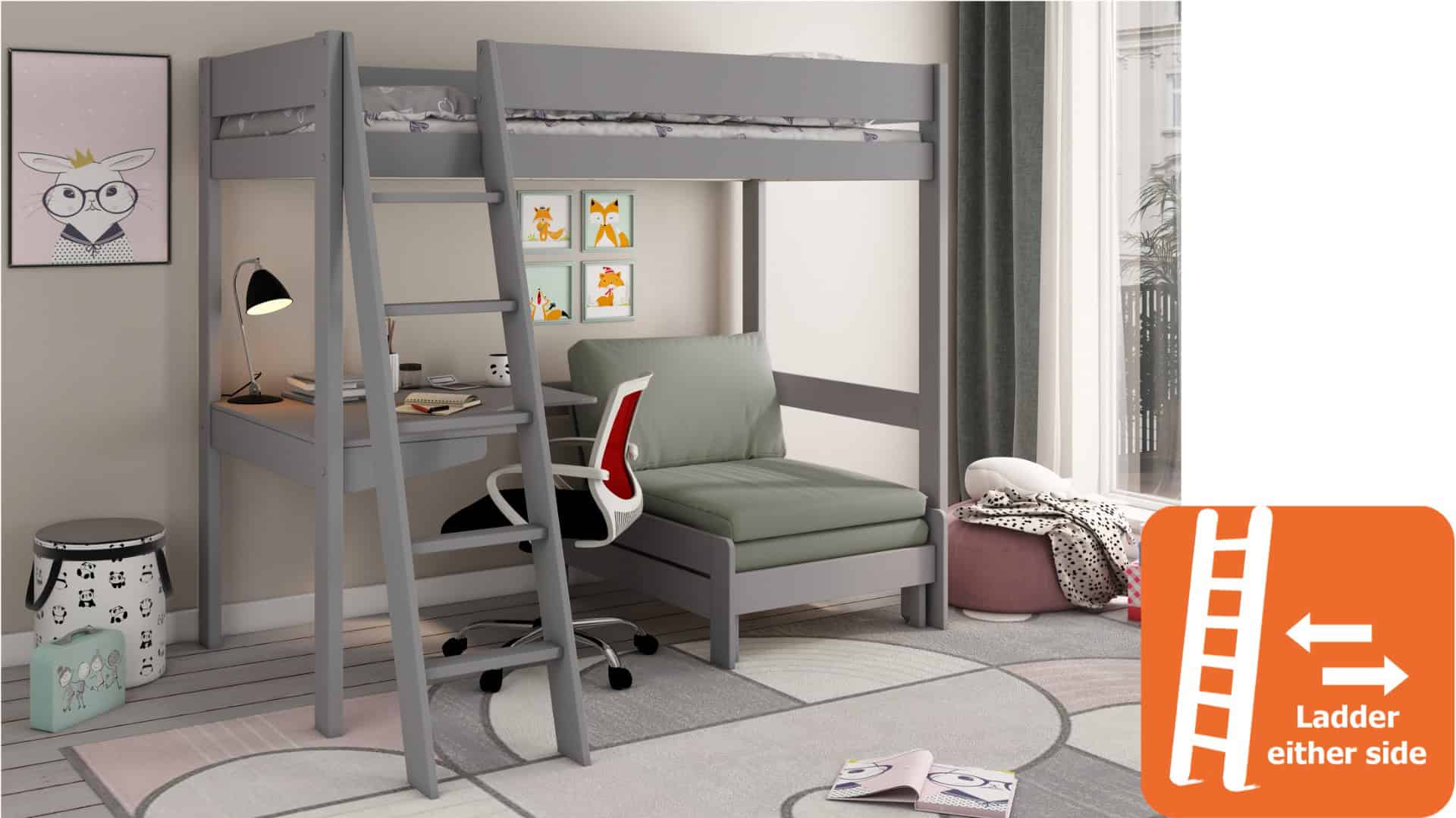 Kids Avenue Estella Grey Highsleeper with Silver Sofa Bed & Desk - Image 6