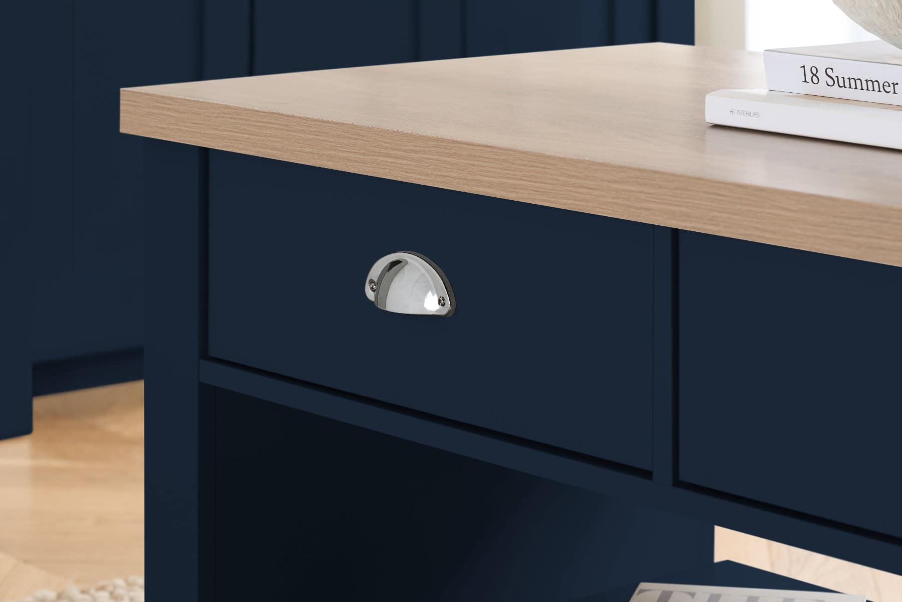 Highgate 2 Drawer Coffee Table - Navy & Oak - Image 3