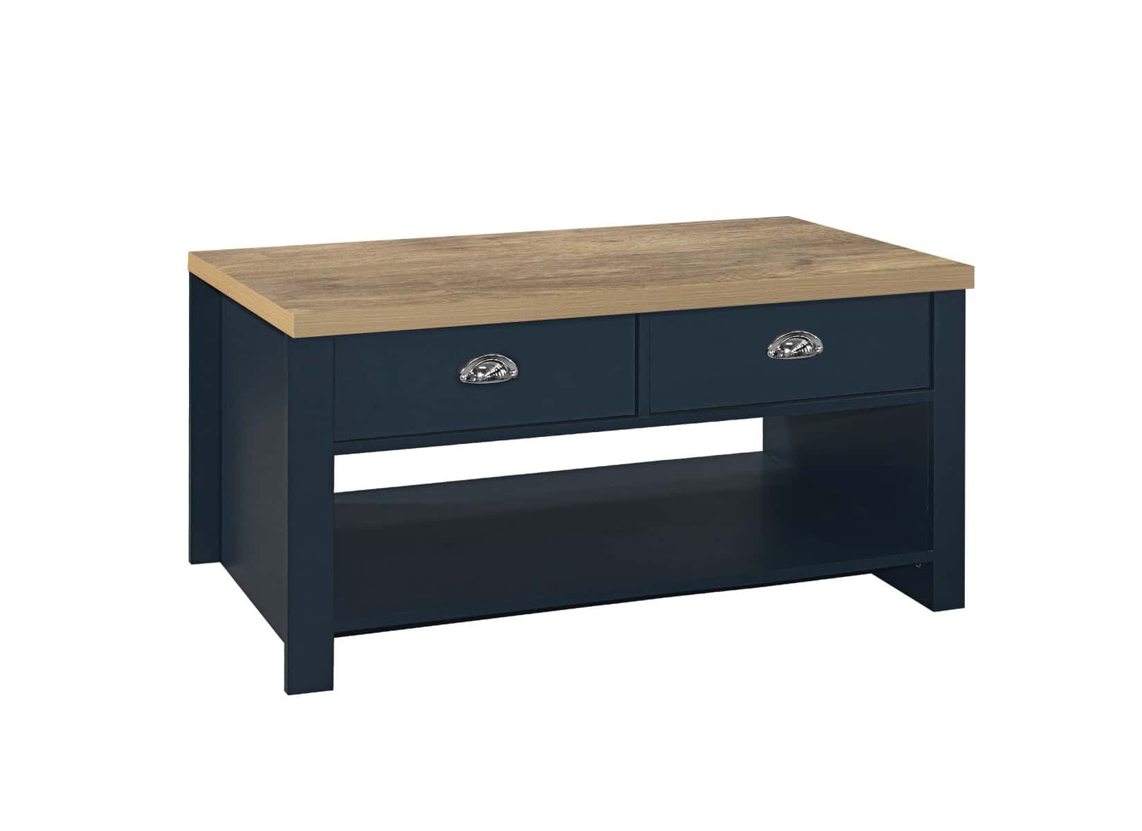 Highgate 2 Drawer Coffee Table - Navy & Oak - Image 5