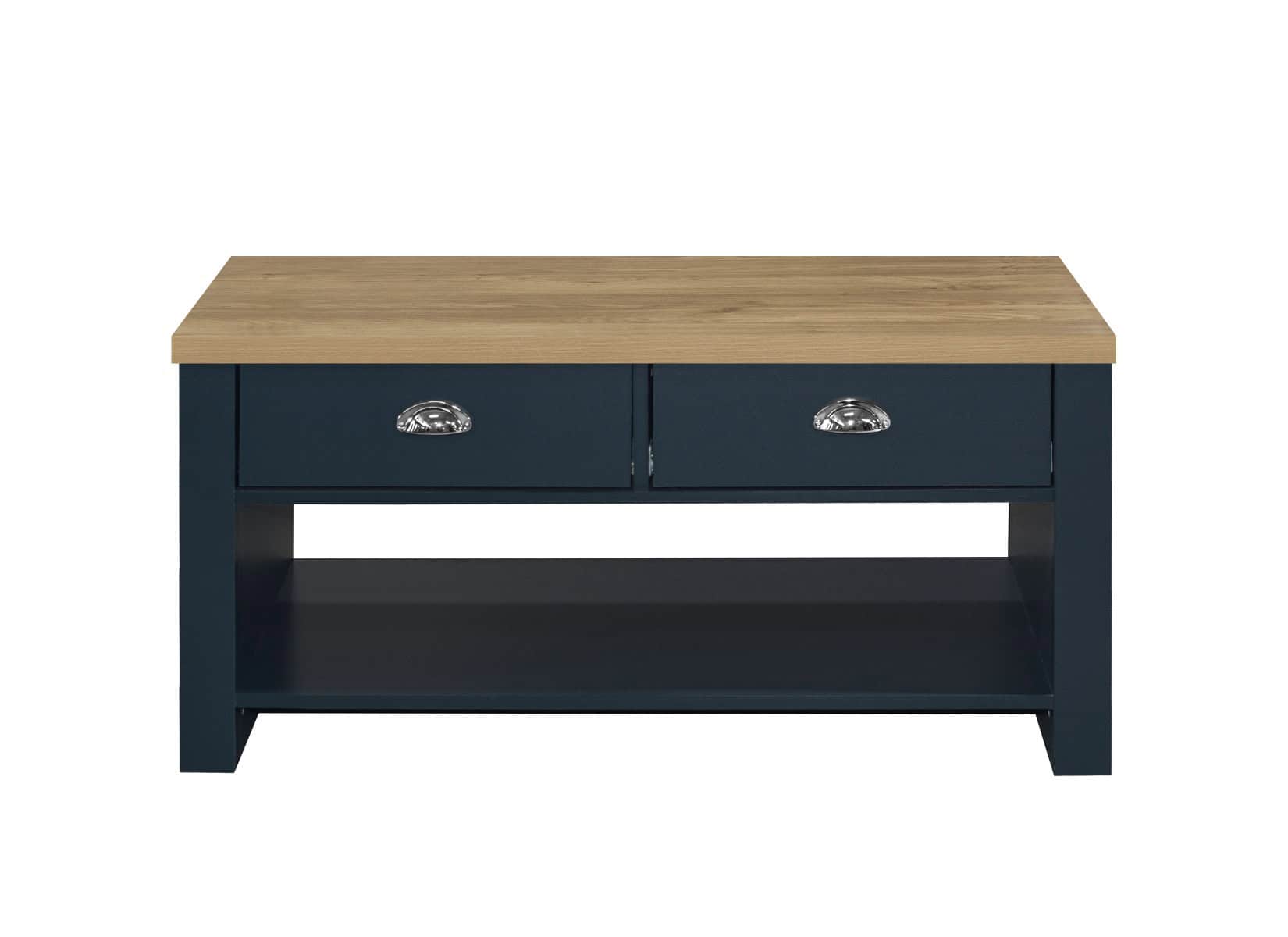 Highgate 2 Drawer Coffee Table - Navy & Oak - Image 7