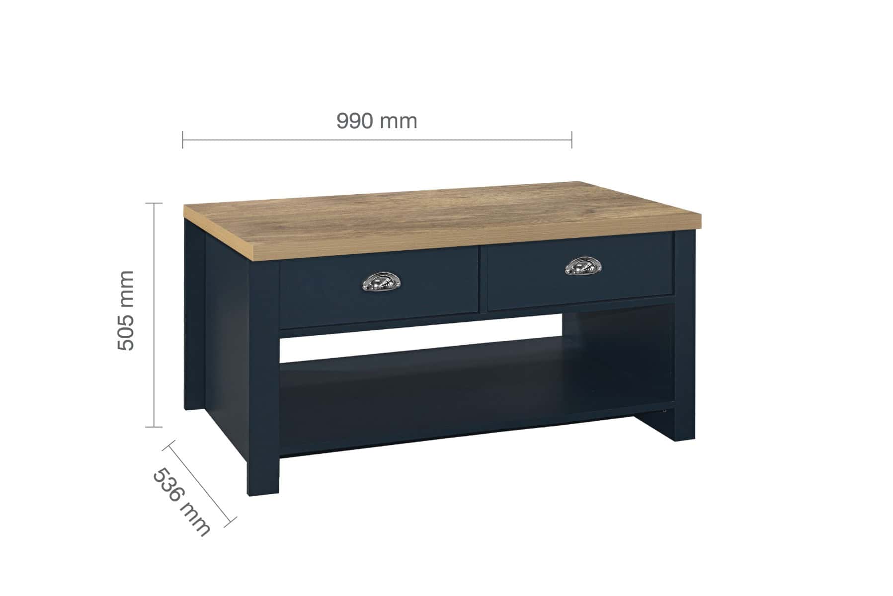 Highgate 2 Drawer Coffee Table - Navy & Oak - Image 9