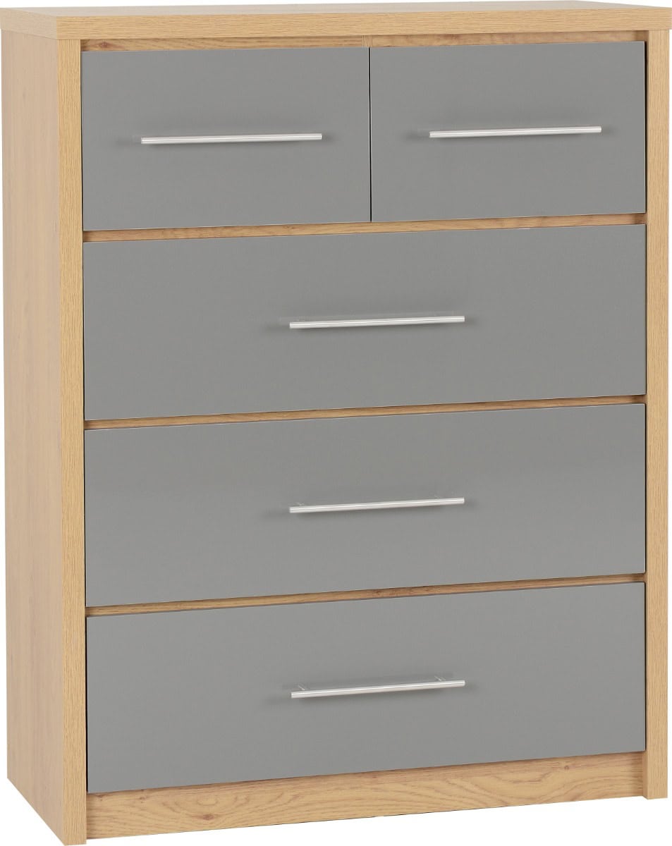 Seville 3+2 Drawer Chest - Grey High Gloss/Light Oak | Buy Online | Beds.ie