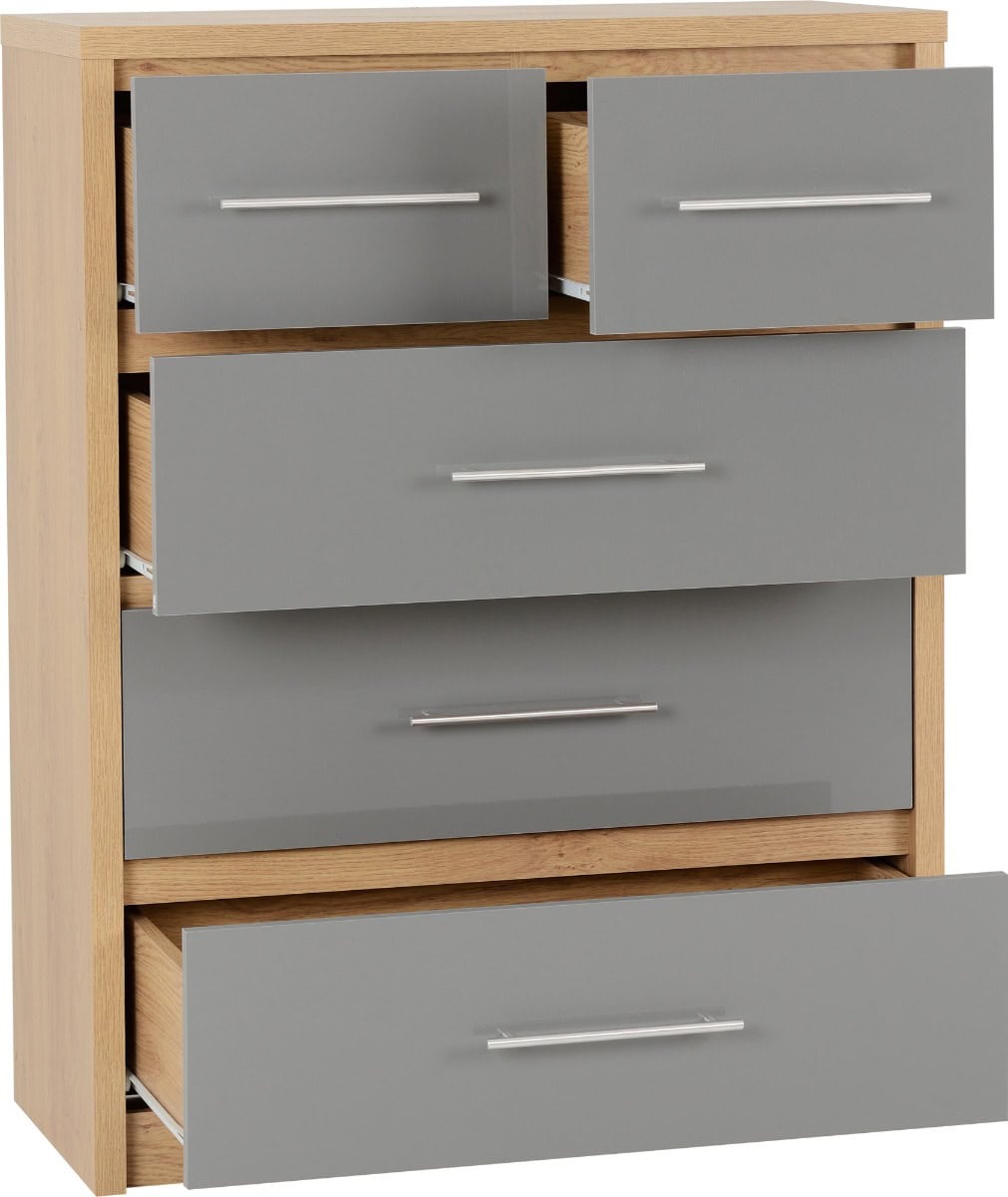 Seville 3+2 Drawer Chest - Grey High Gloss/Light Oak - Image 2
