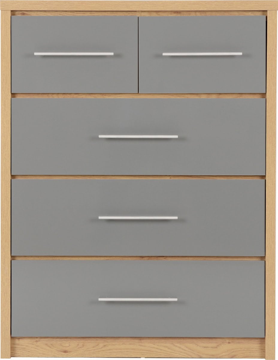 Seville 3+2 Drawer Chest - Grey High Gloss/Light Oak - Image 3