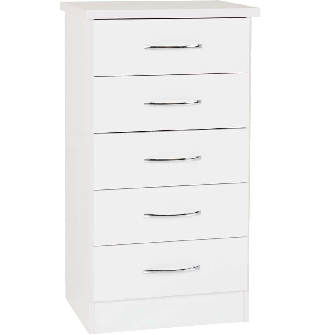 Nevada 5 Drawer Narrow Chest - White Gloss | Buy Online | Beds.ie