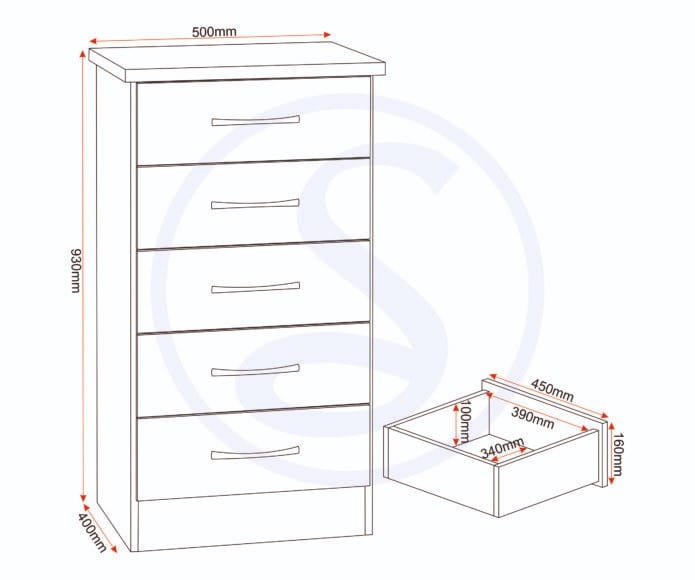 Nevada 5 Drawer Narrow Chest - White Gloss - Image 4
