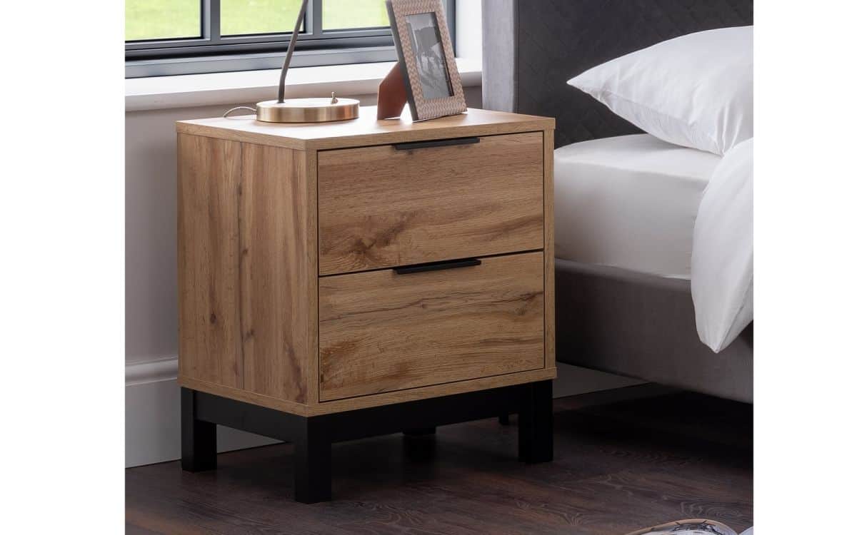 Batu 2 Drawer Bedside - Oak & Black | Buy Online | Beds.ie