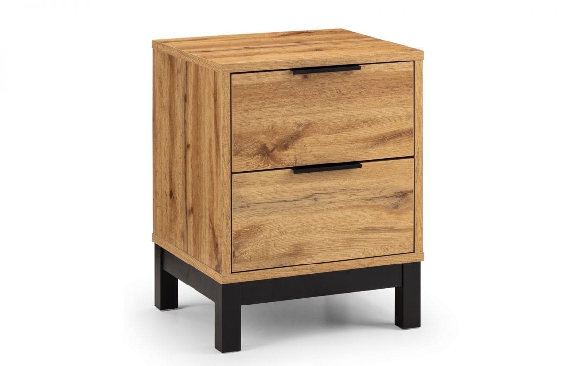 Batu 2 Drawer Bedside - Oak & Black - Image 2