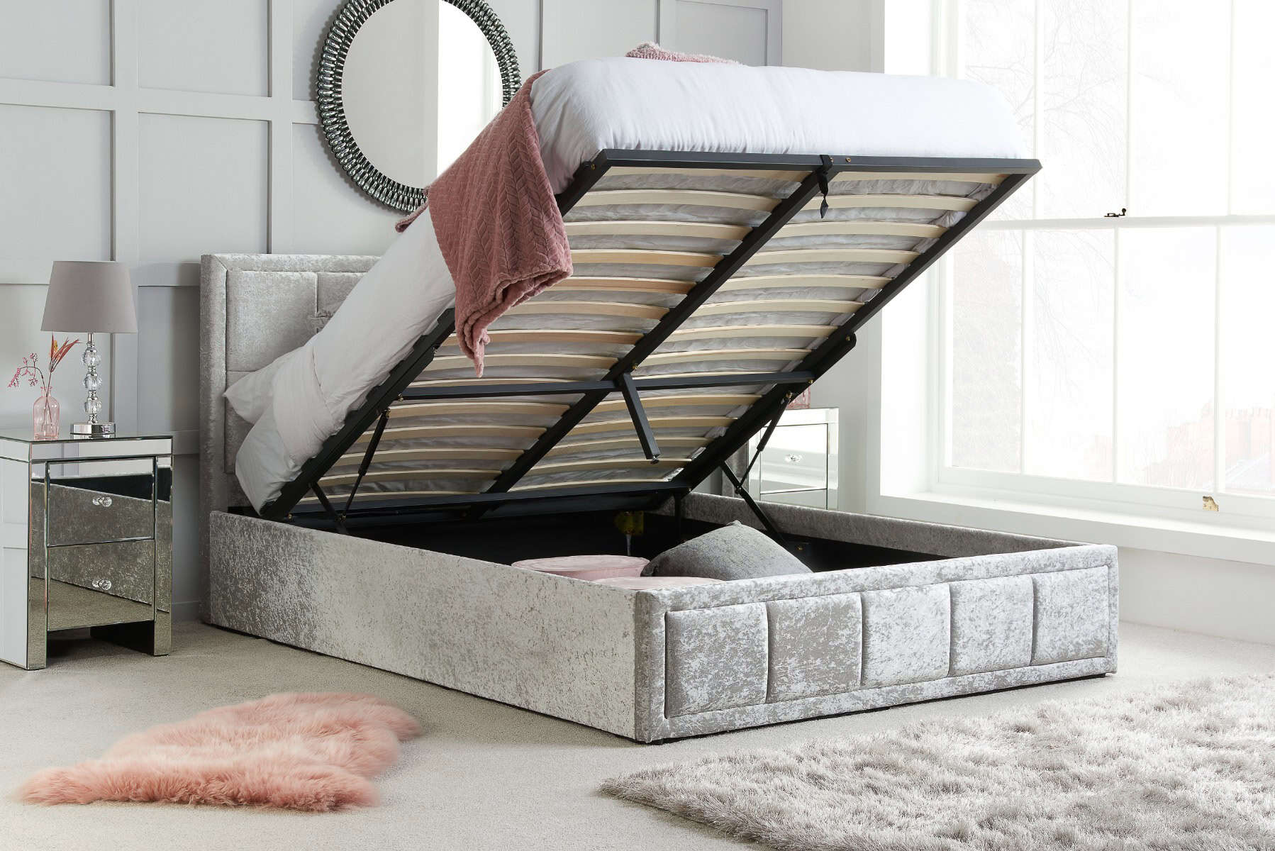 4ft Hannover Ottoman - Steel Crushed Velvet | Buy Online | Beds.ie