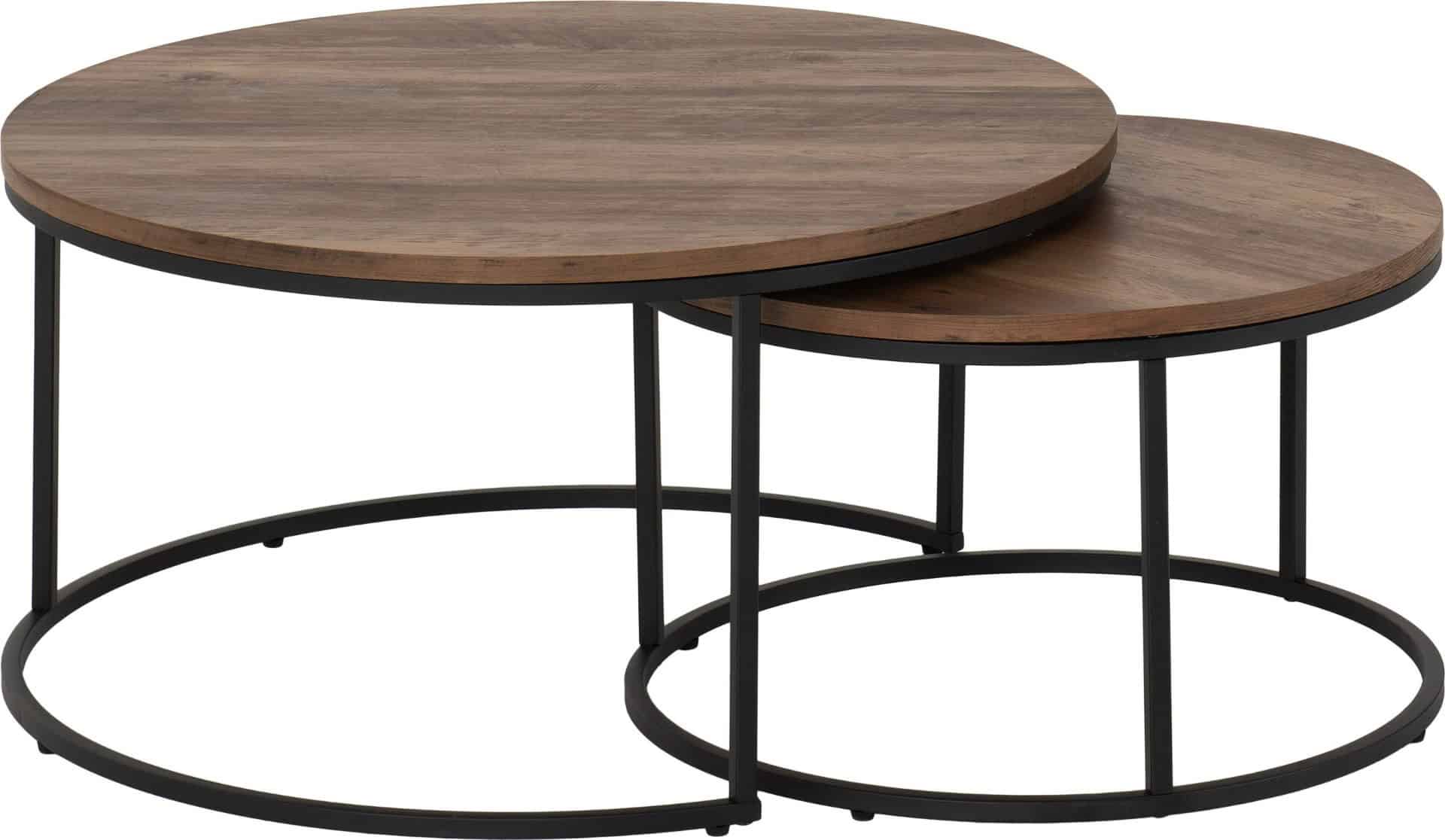 Quebec Round Coffee Table Set - Medium Oak Effect/Black | Buy Online | Beds.ie