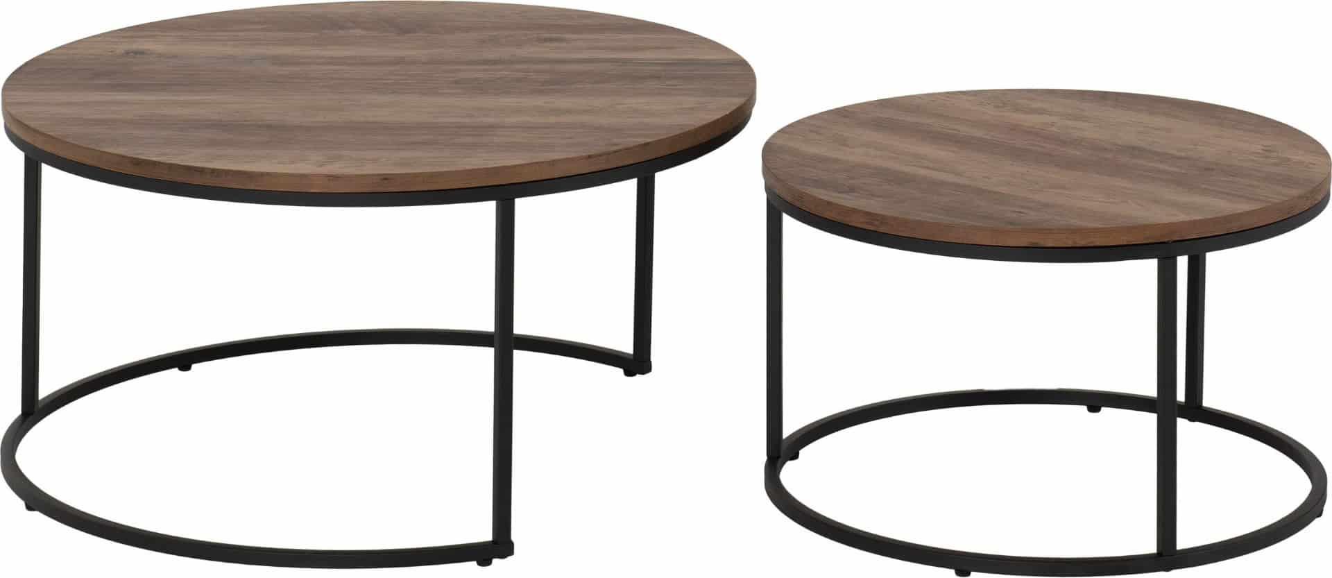 Quebec Round Coffee Table Set - Medium Oak Effect/Black - Image 2