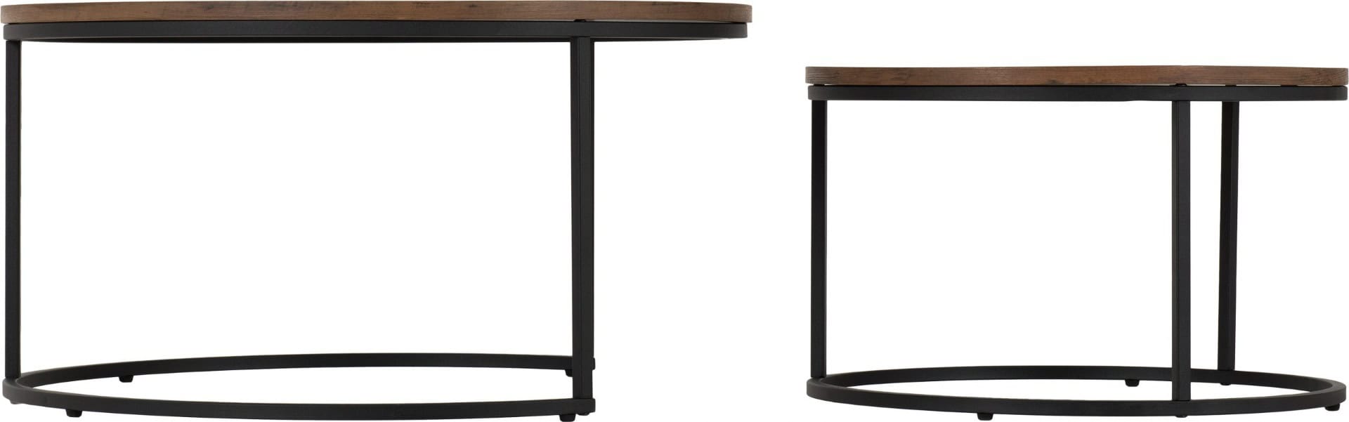 Quebec Round Coffee Table Set - Medium Oak Effect/Black - Image 3