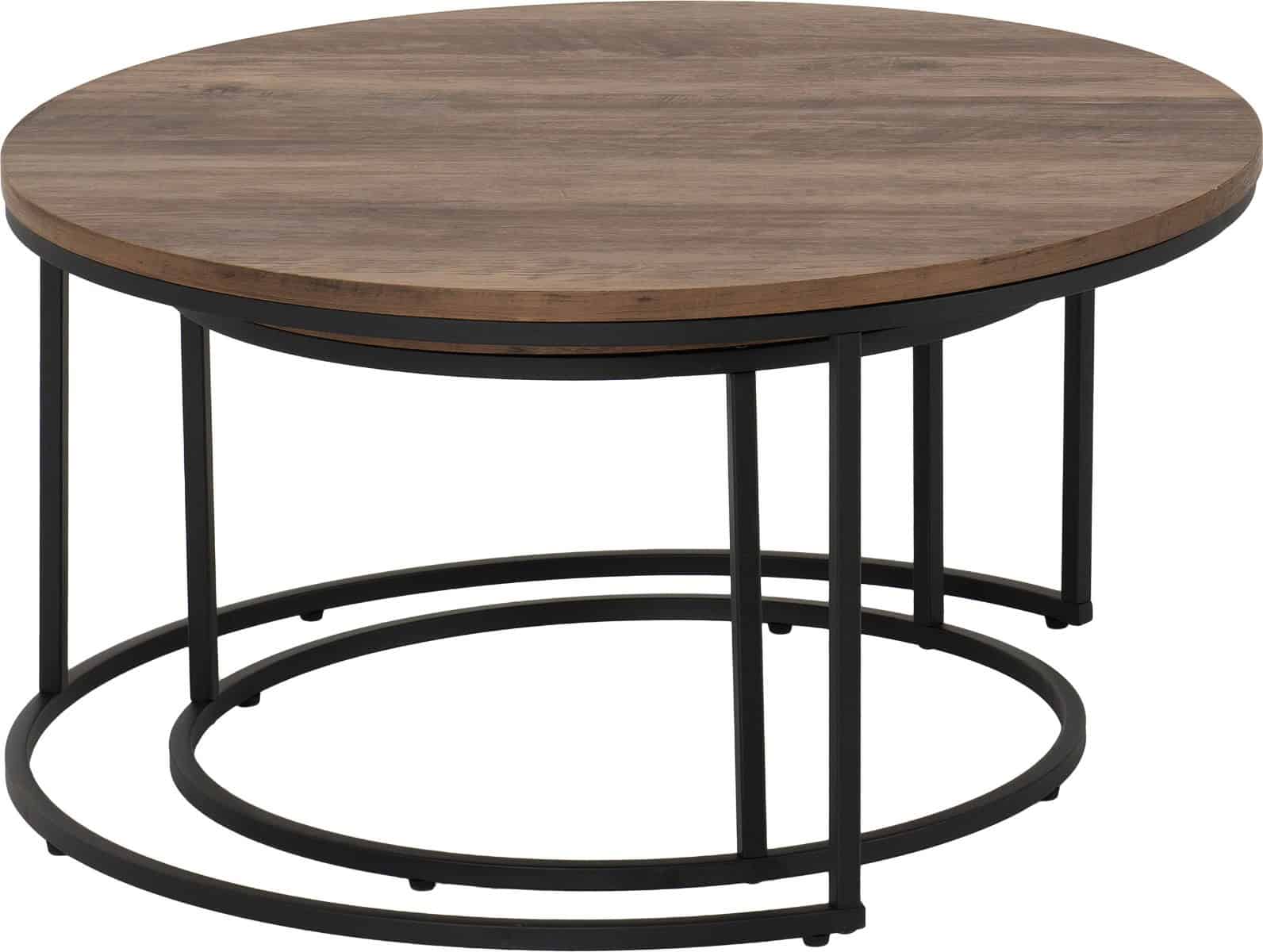 Quebec Round Coffee Table Set - Medium Oak Effect/Black - Image 6