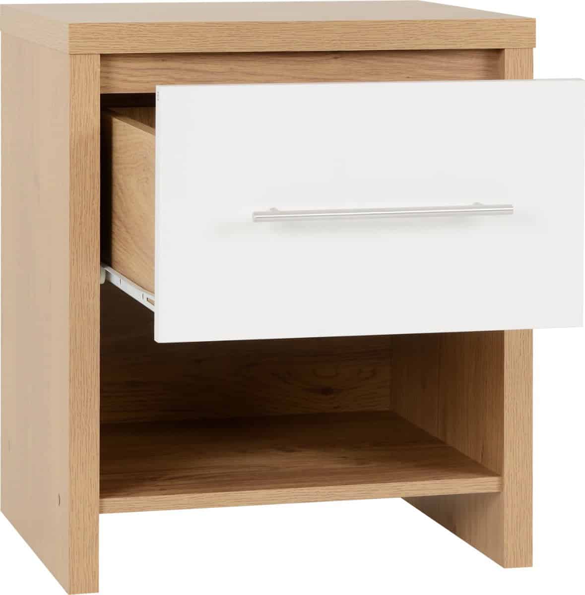 Seville 1 Drawer Bedside Cabinet - White Gloss/Light Oak - Image 2