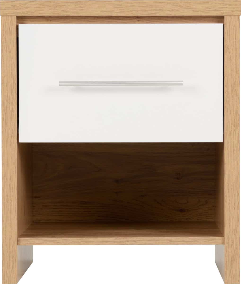 Seville 1 Drawer Bedside Cabinet - White Gloss/Light Oak - Image 3