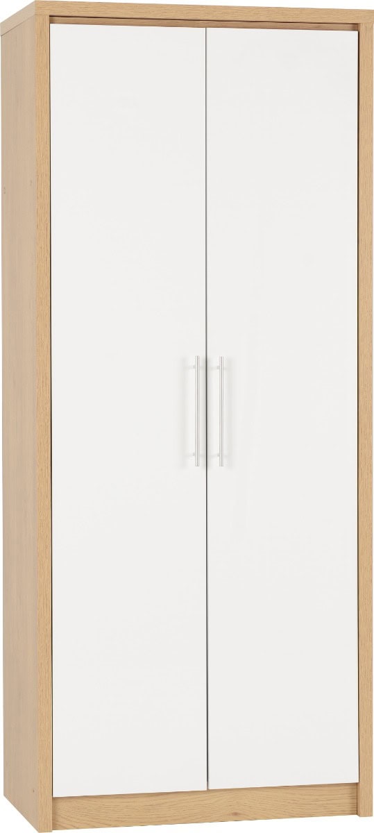 Seville 2 Door Wardrobe - White High Gloss/Light Oak | Buy Online | Beds.ie