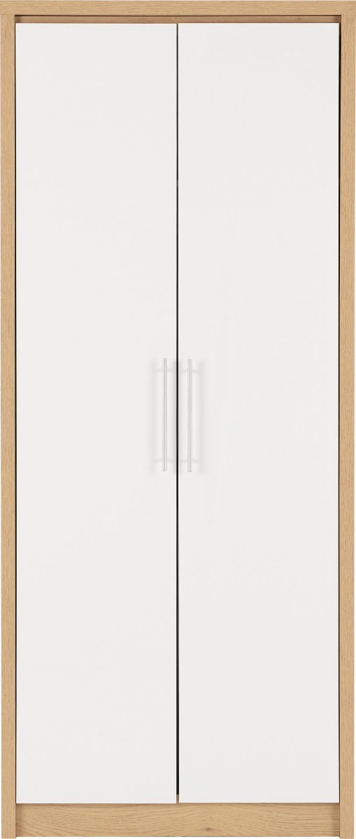 Seville 2 Door Wardrobe - White High Gloss/Light Oak - Image 2