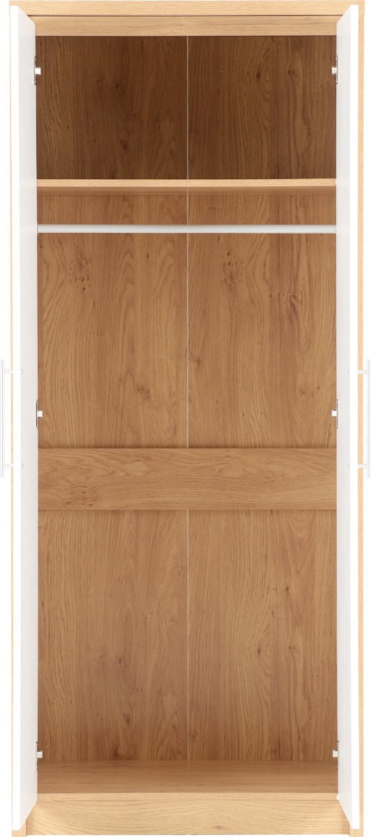 Seville 2 Door Wardrobe - White High Gloss/Light Oak - Image 3
