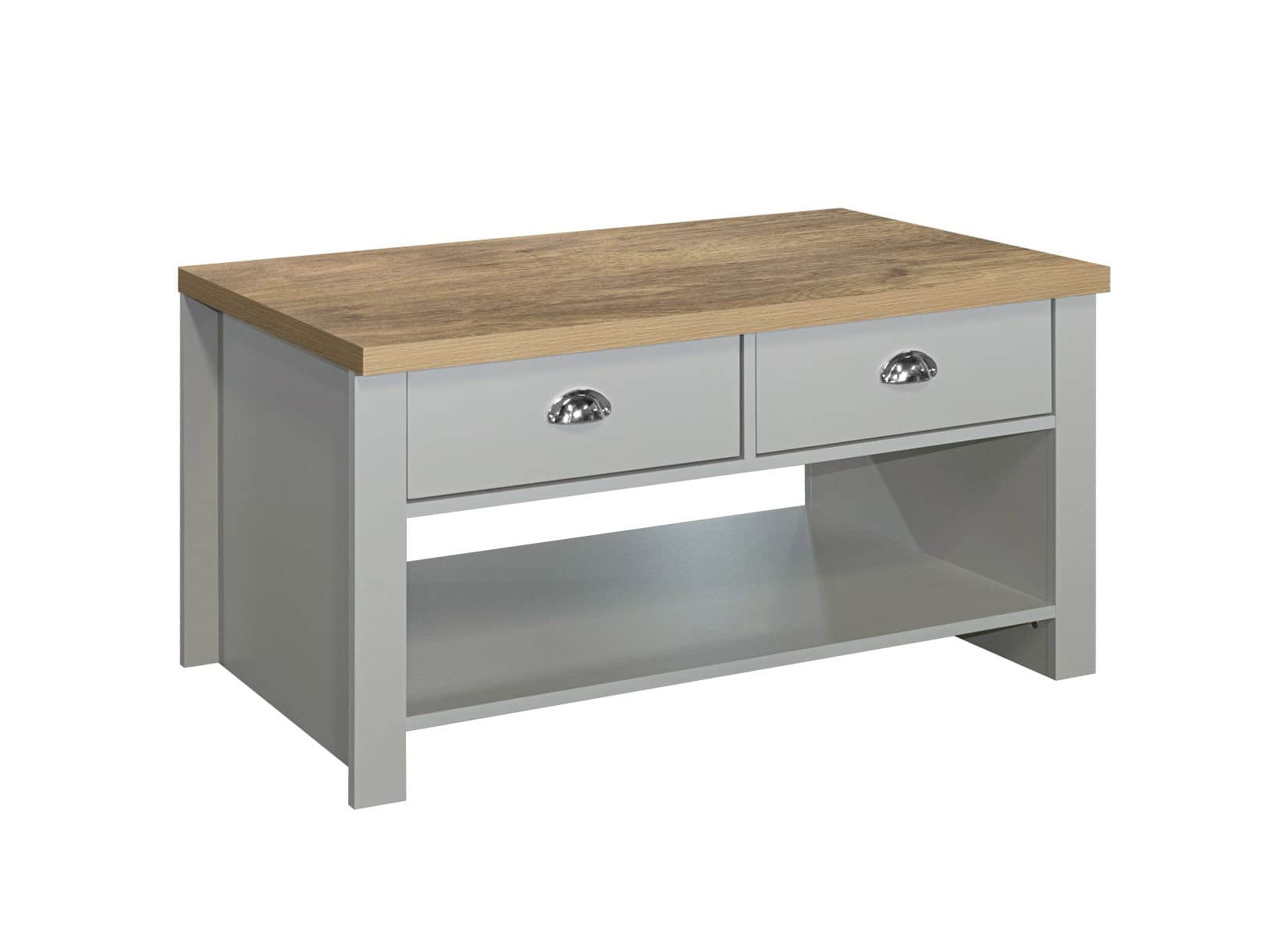 Highgate 2 Drawer Coffee Table - Grey & Oak - Image 5