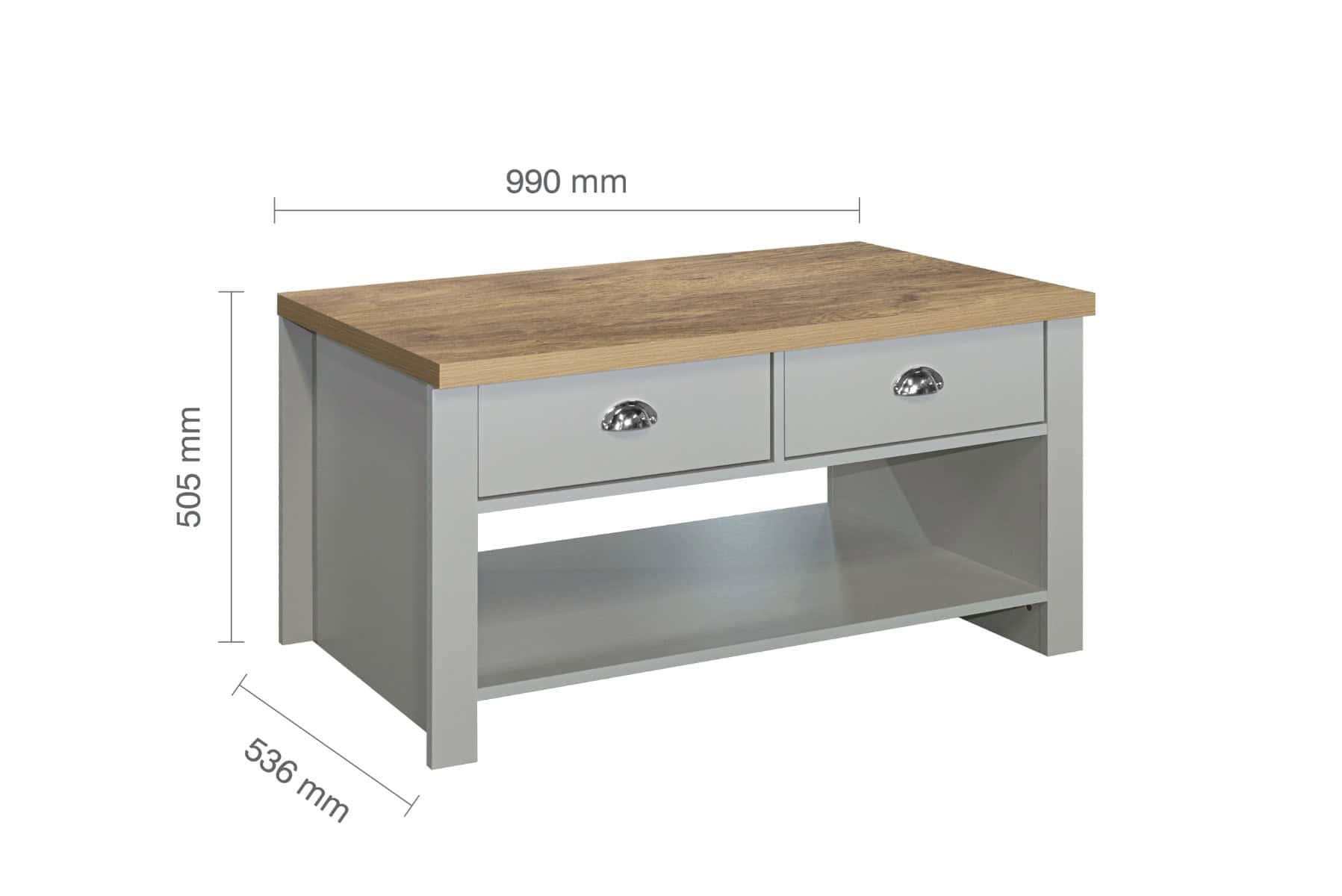 Highgate 2 Drawer Coffee Table - Grey & Oak - Image 9