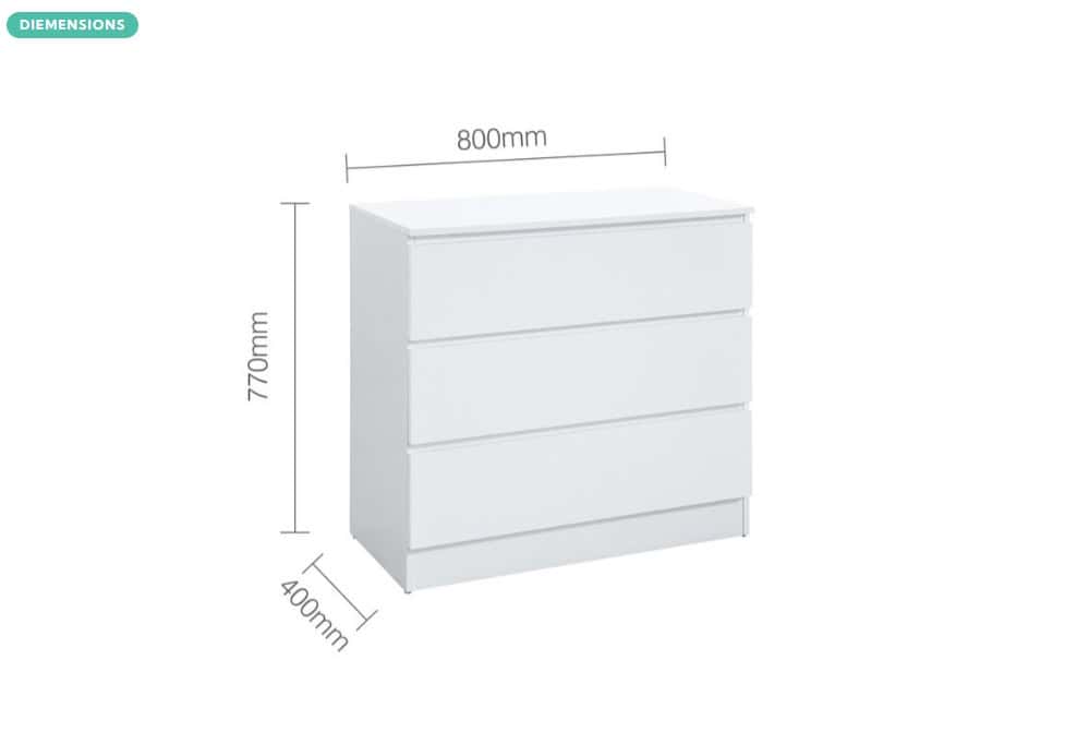 Oslo 3 Drawer Chest - White - Image 6