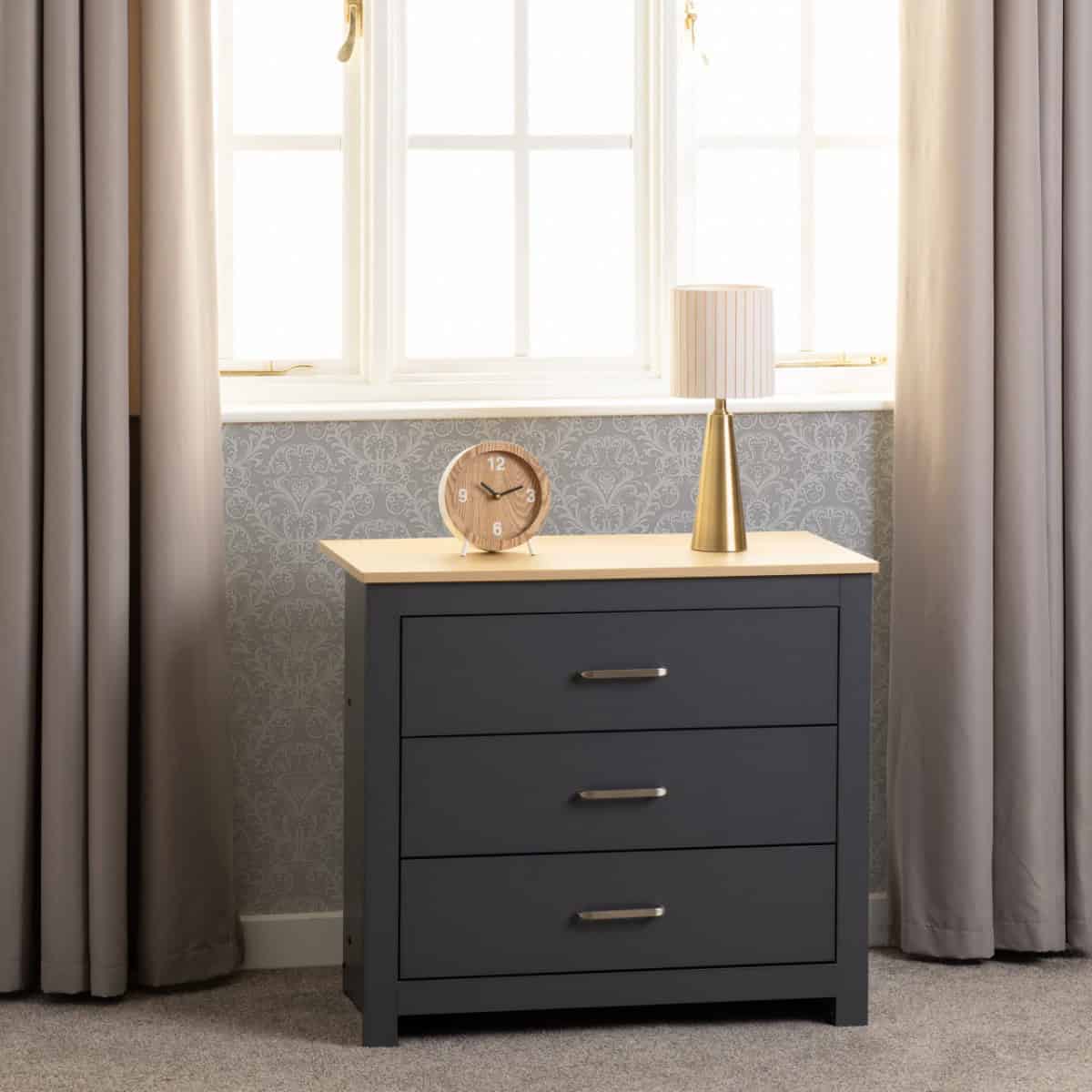 Portland 3 Drawer Chest - Grey & Oak | Buy Online | Beds.ie