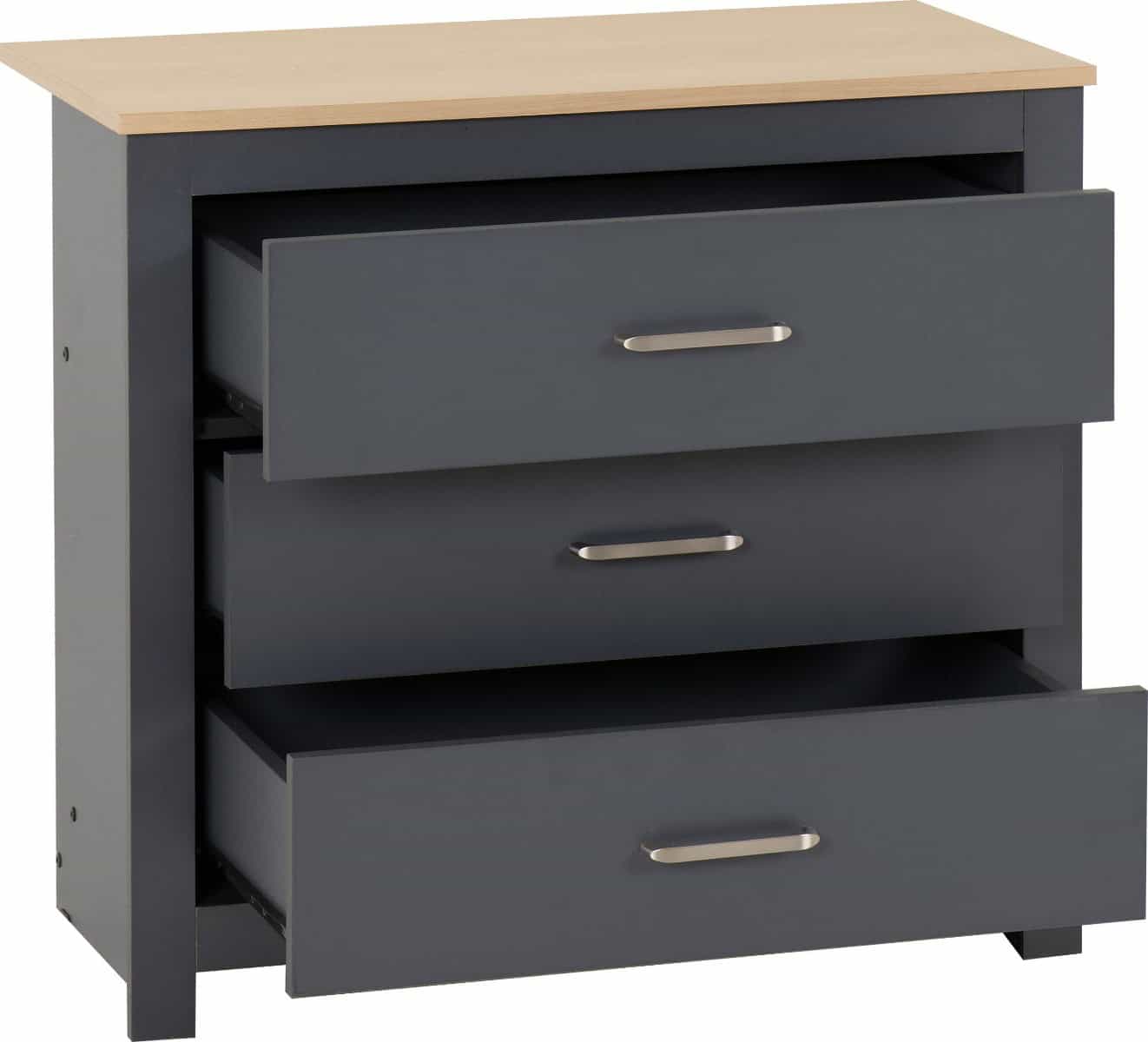 Portland 3 Drawer Chest - Grey & Oak - Image 3
