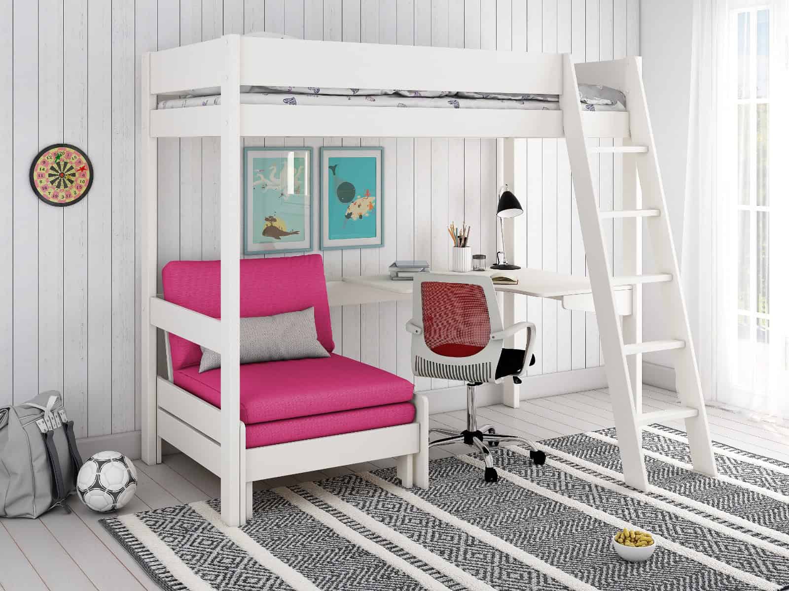 Kids Avenue Estella White Highsleeper with Pink Sofa Bed & Desk | Buy Online | Beds.ie