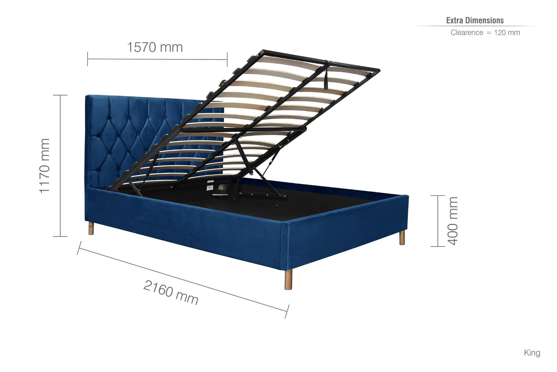Loxley 5ft Ottoman Bedframe - Blue Velvet - Image 9