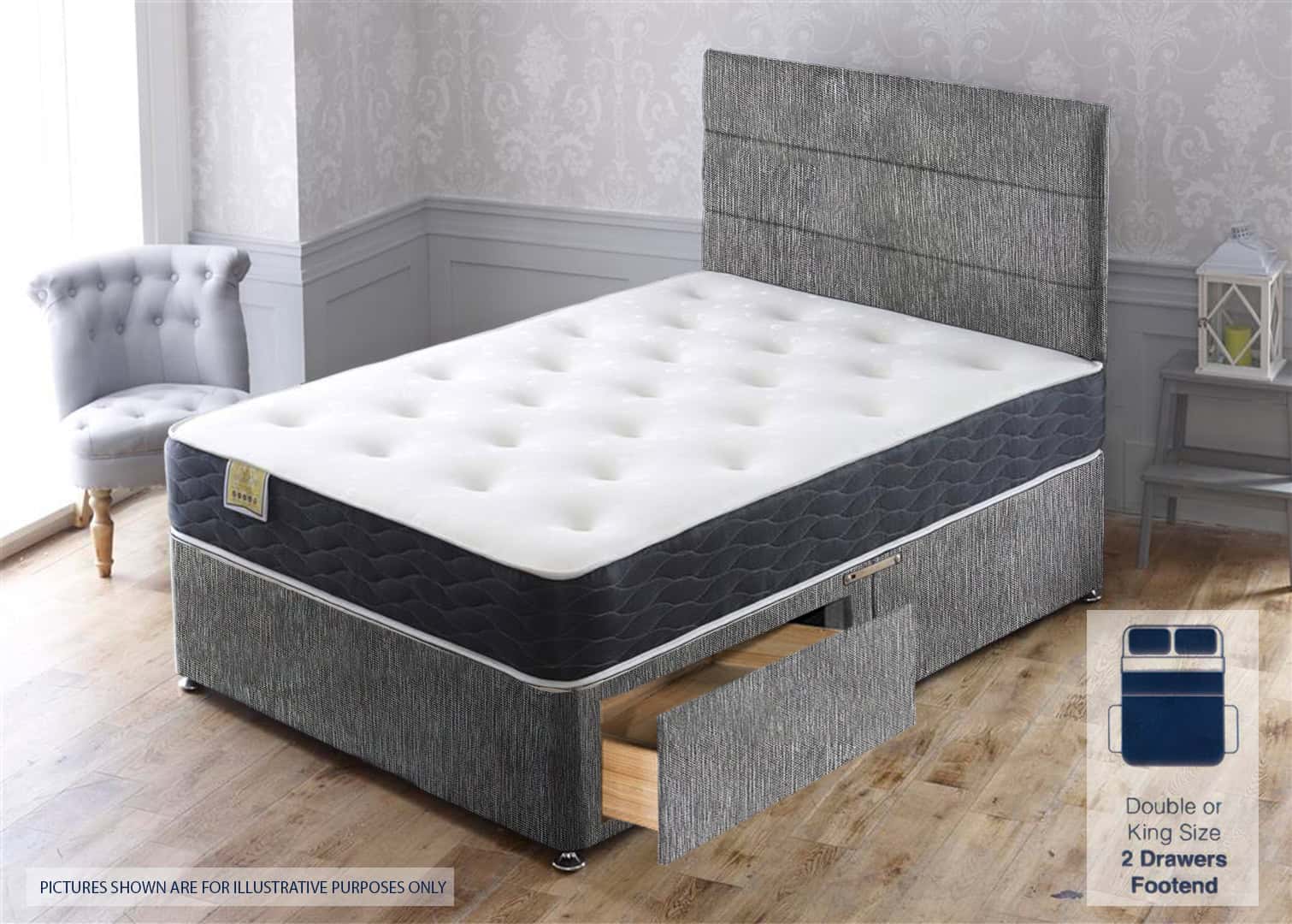 Apollo 6ft Ares Memory 2 Drawer Bed - House Grey | Buy Online | Beds.ie