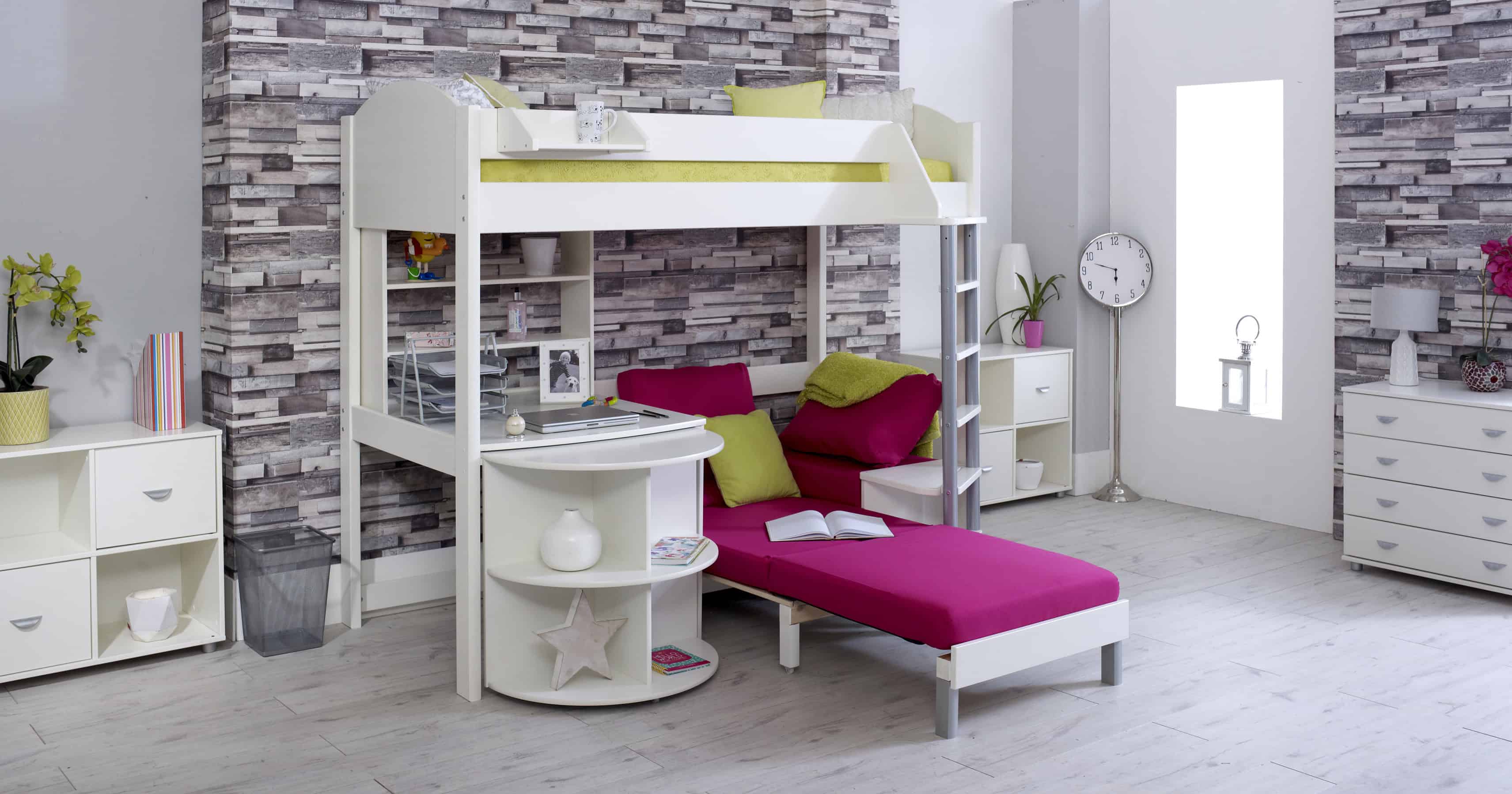 Kids Avenue Noah E Highsleeper - White with Pink Cushion - Image 3