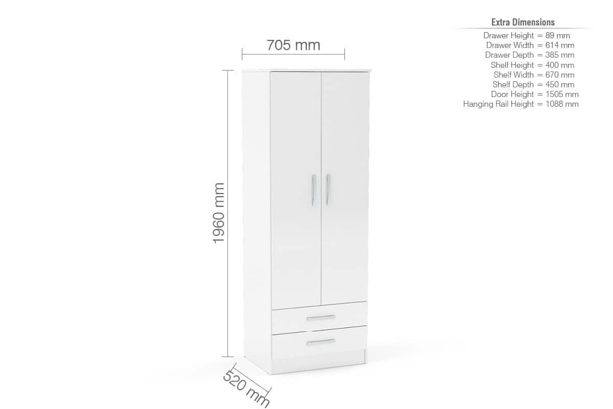 Lynx 2 Door Combi Wardrobe - White - Image 3