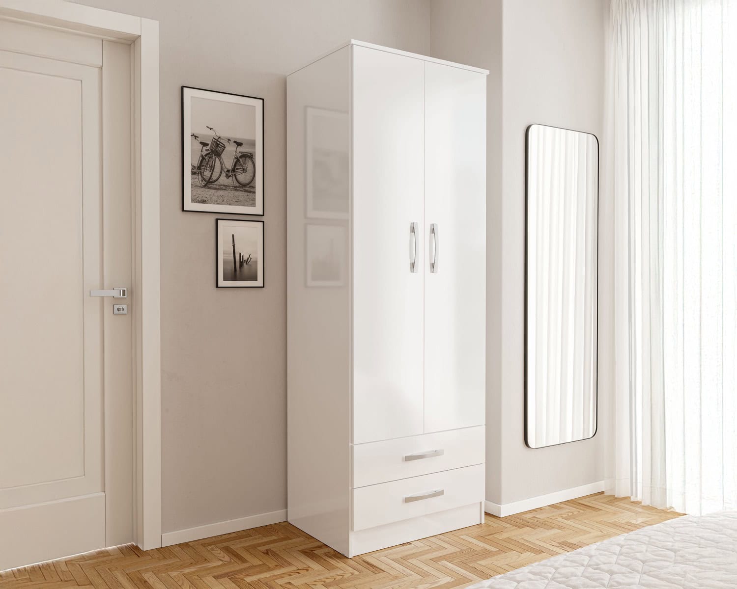 Lynx 2 Door Combi Wardrobe - White - Image 4
