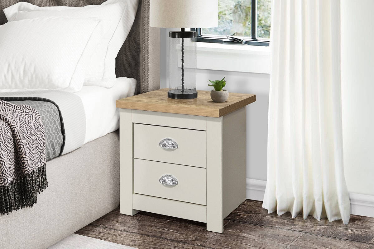 Highgate 2 Drawer Bedside - Cream & Oak | Buy Online | Beds.ie