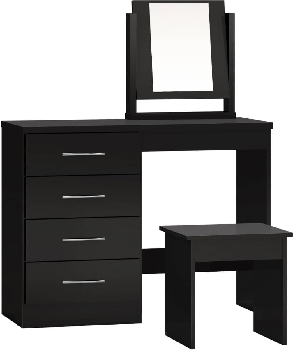 Nevada 4 Drawer Dressing Table Set - Black Gloss | Buy Online | Beds.ie