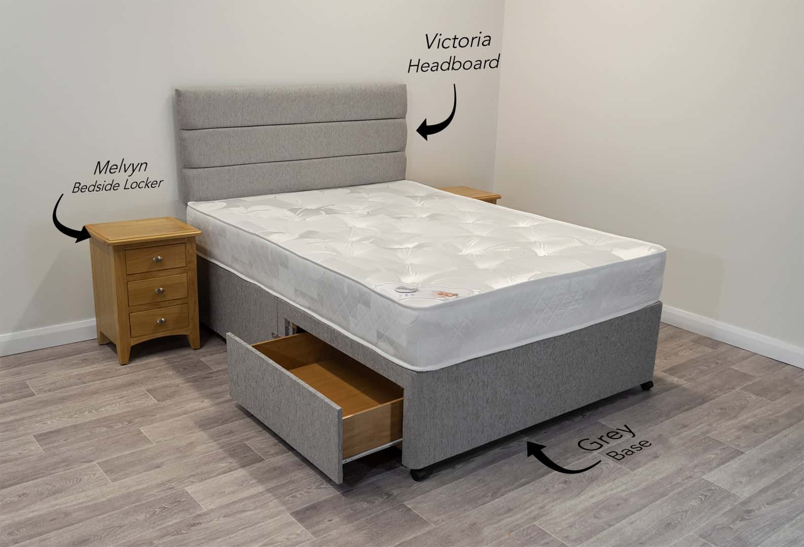 4ft6 Silver Dream Mattress with 2 FREE Drawers Base & Headboard - Image 2