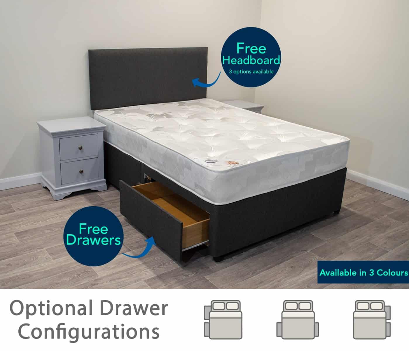 4ft6 Silver Dream Mattress with 2 FREE Drawers Base & Headboard - Image 4