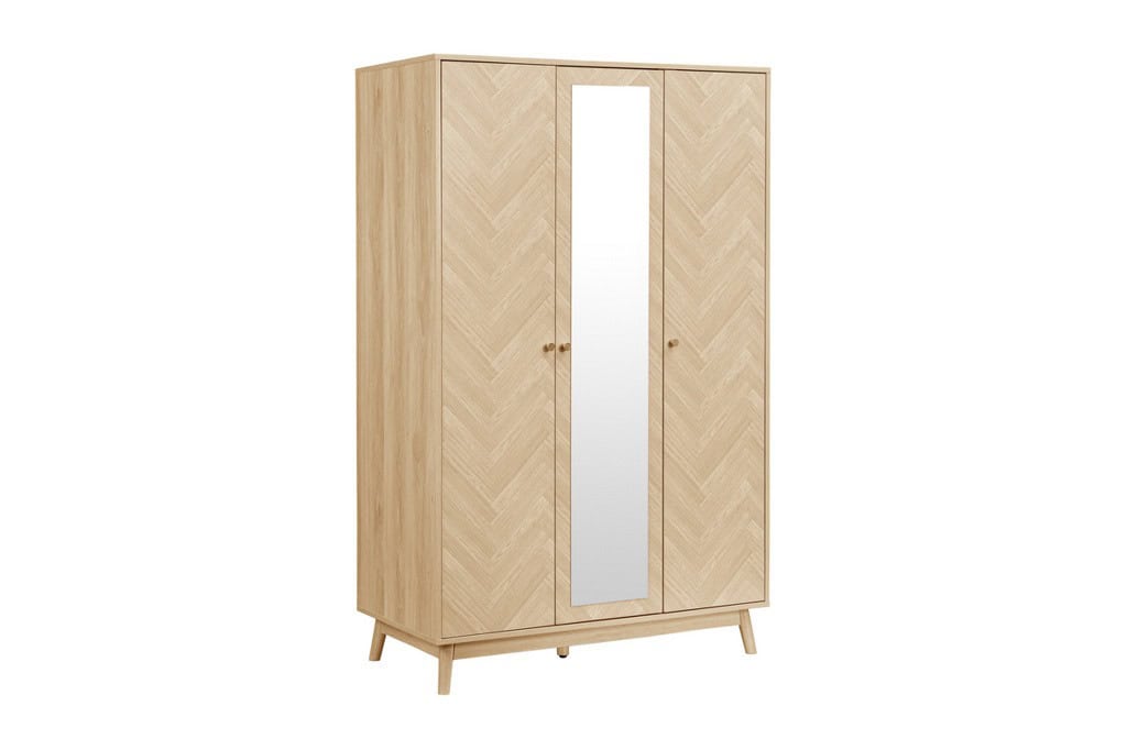 Herringford 3 Door Wardrobe with Mirror - Oak | Buy Online | Beds.ie