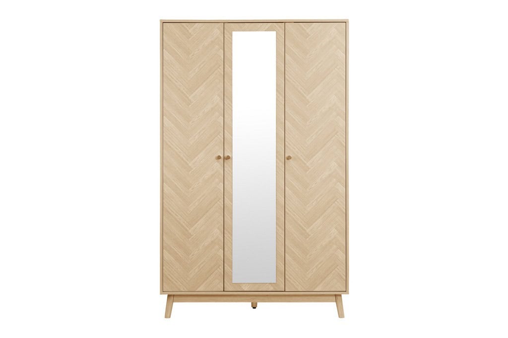 Herringford 3 Door Wardrobe with Mirror - Oak - Image 2
