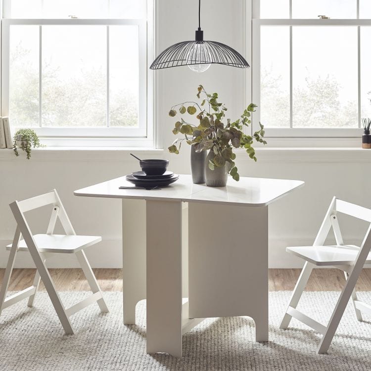 Gatis Small Gateleg Table with 2 Chairs - White | Buy Online | Beds.ie