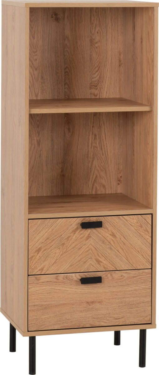 Leon 2 Drawer 2 Shelf Cabinet - Medium Oak Effect - Image 2