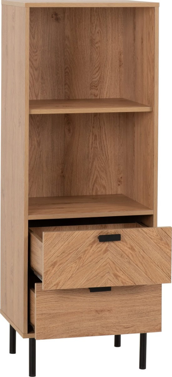 Leon 2 Drawer 2 Shelf Cabinet - Medium Oak Effect - Image 3