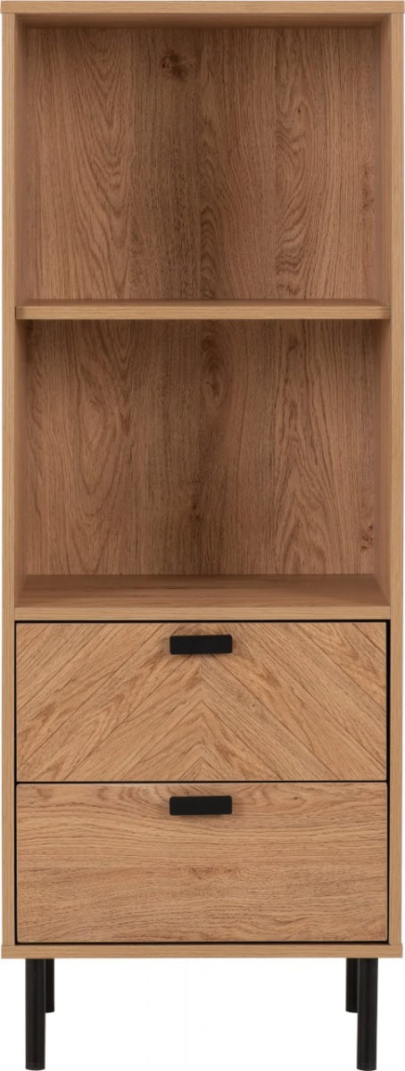 Leon 2 Drawer 2 Shelf Cabinet - Medium Oak Effect - Image 4
