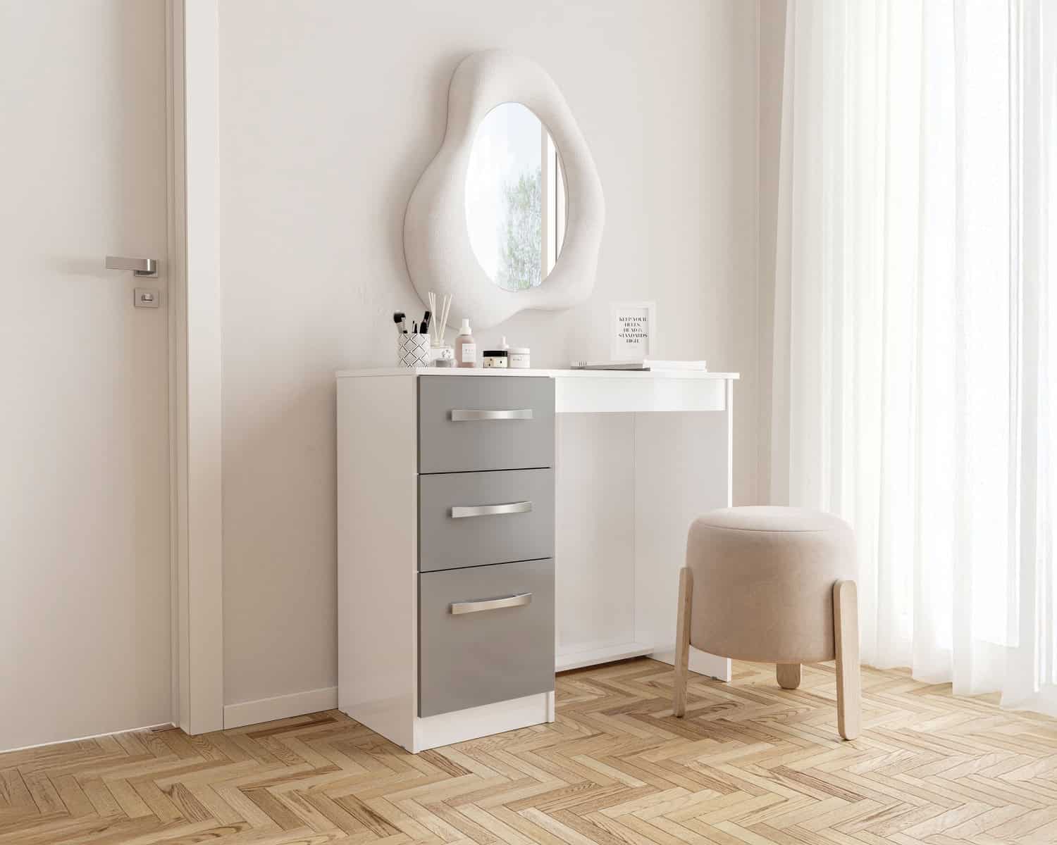 Lynx 3 Drawer Dressing Table - White & Grey - Image 3