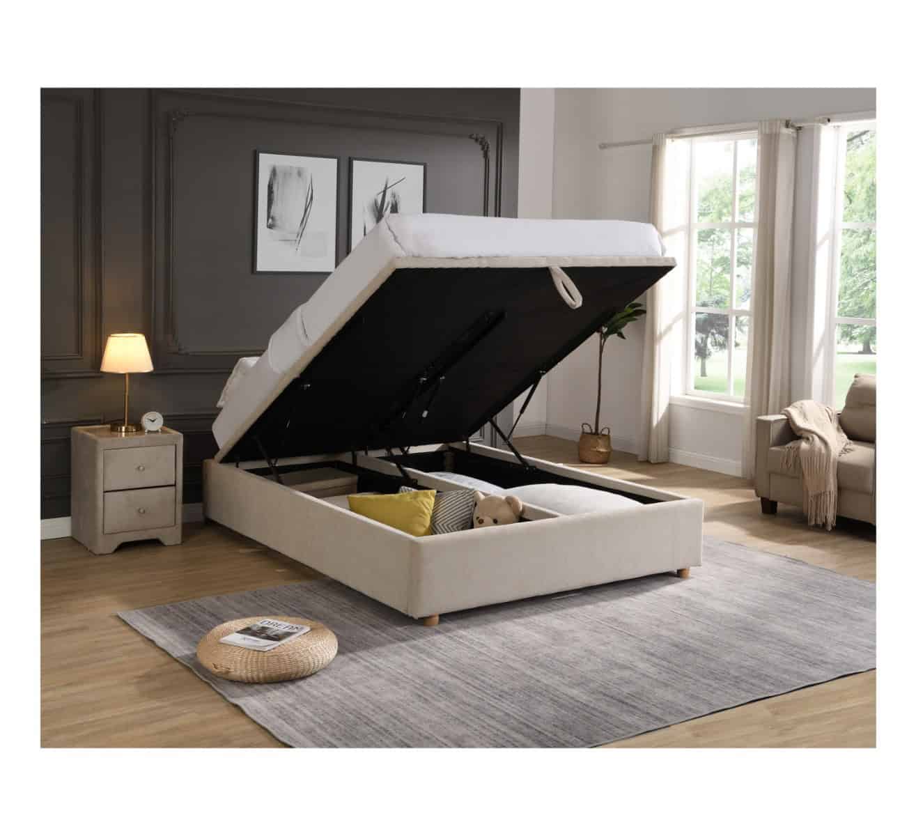 Rio 4ft6 Gas Lift Ottoman Bedframe - Beige | Buy Online | Beds.ie