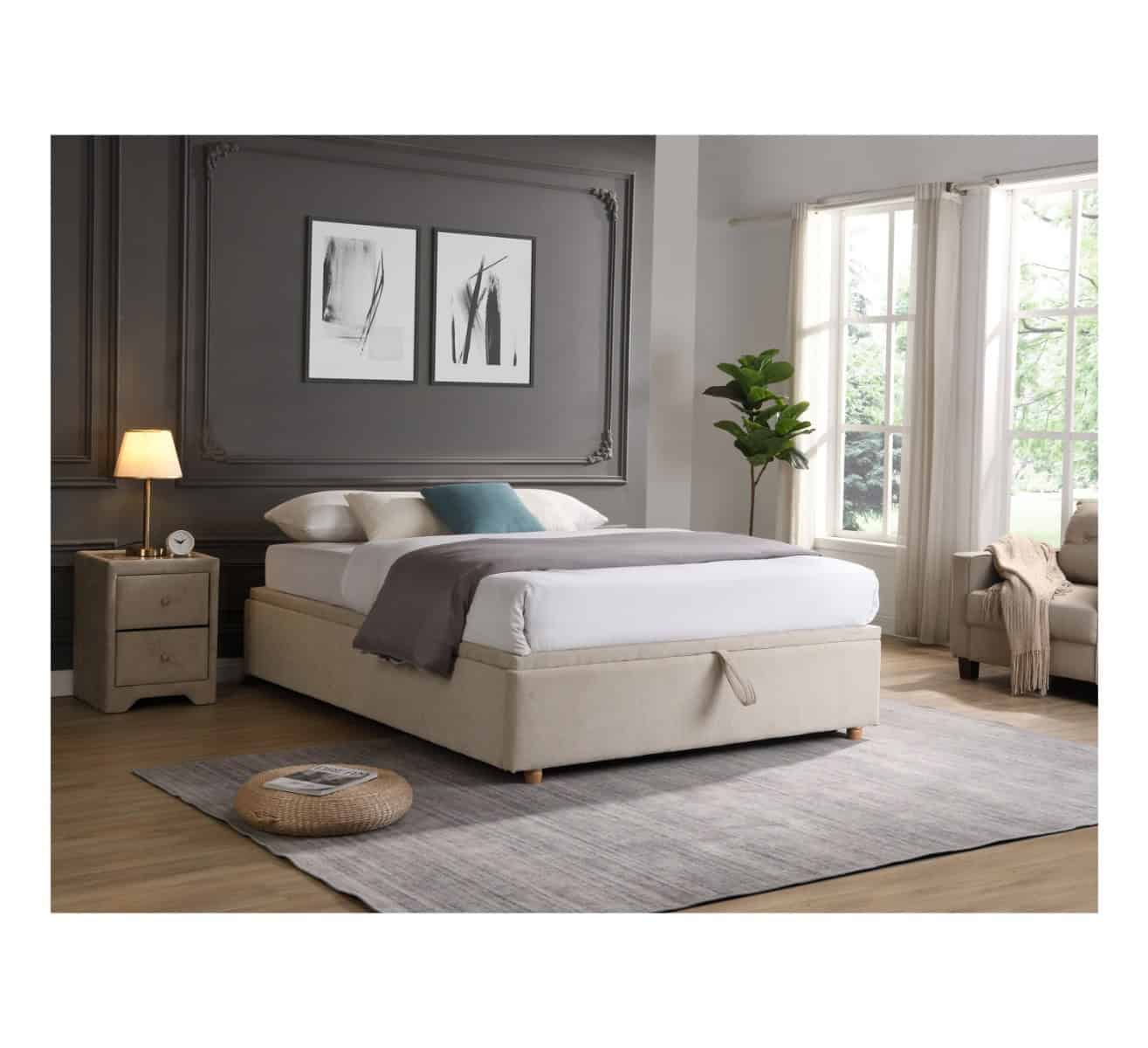 Rio 5ft Gas Lift Ottoman Bedframe - Beige - Image 2