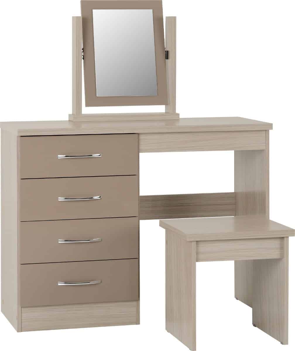 Nevada 4 Drawer Dressing Table Set - Oyster Gloss & Oak | Buy Online | Beds.ie